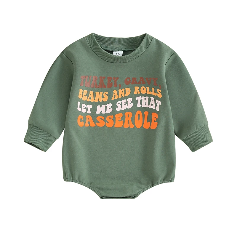 

Toddler Baby Sweatshirt Rompers Thanksgiving Letter Print Long Sleeve Jumpsuit for Newborn Infant Cute Clothes
