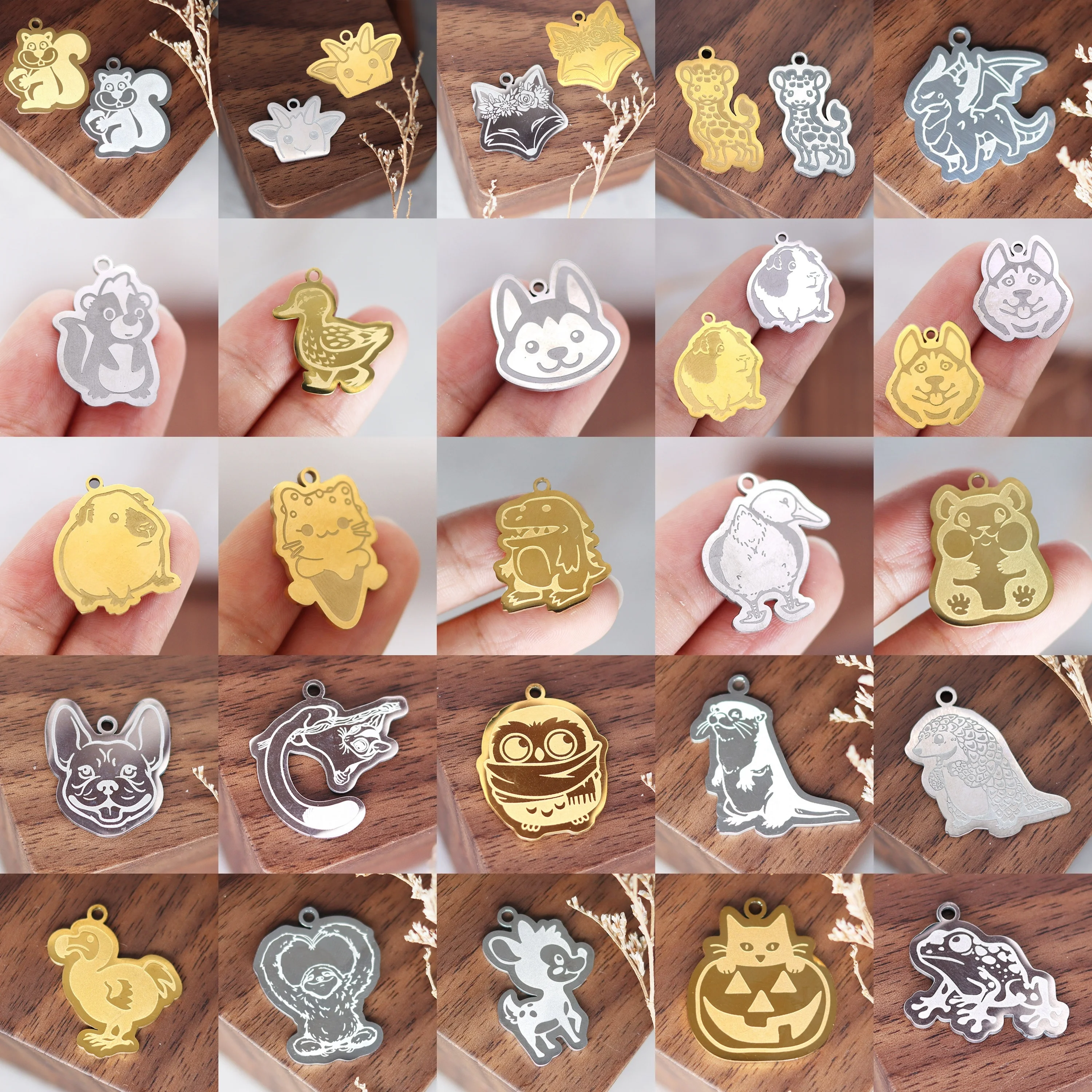 

2PCS Cartoon Animal Deer Frog Duck Dragon Pig Original God Anime Charms For Jewelry Making Stainless Steel Pendant Accessories