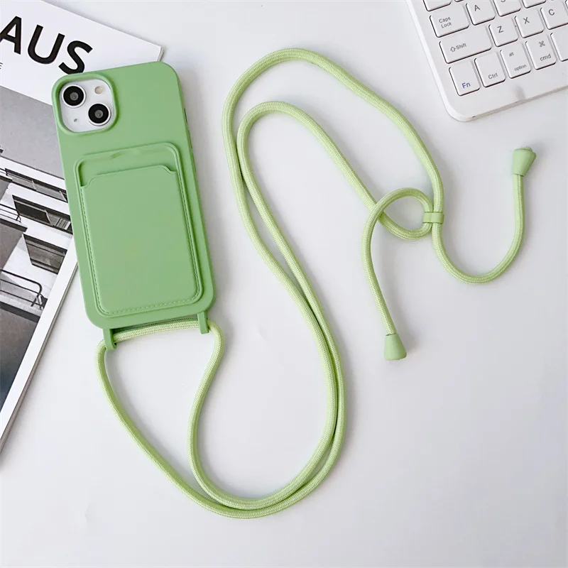 thumbnail image 1 of Funda de teléfono con correa de cordón cruzado, carcasa de silicona líquida para iPhone 15, 14, 13, 12, 11 Pro Max, SE, X, XR, XS Max, 7, 8 Plus, 1 of 5