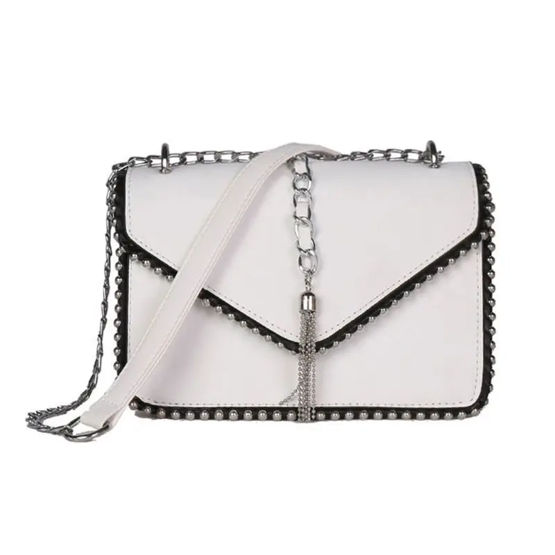 Women Ladies Tassel Rivet Mini Chain Crossbody Shoulder Bag Tote Purse Handbag E74B
