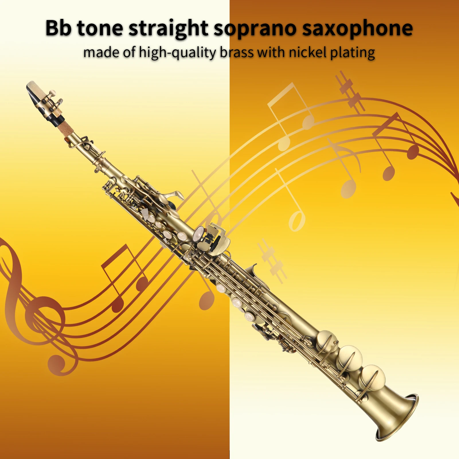 Professional Brass Straight Bb Soprano Saxophone Nickel Plated Sax Woodwind Instrument Carve Pattern Cleaning Kit Gloves Straps