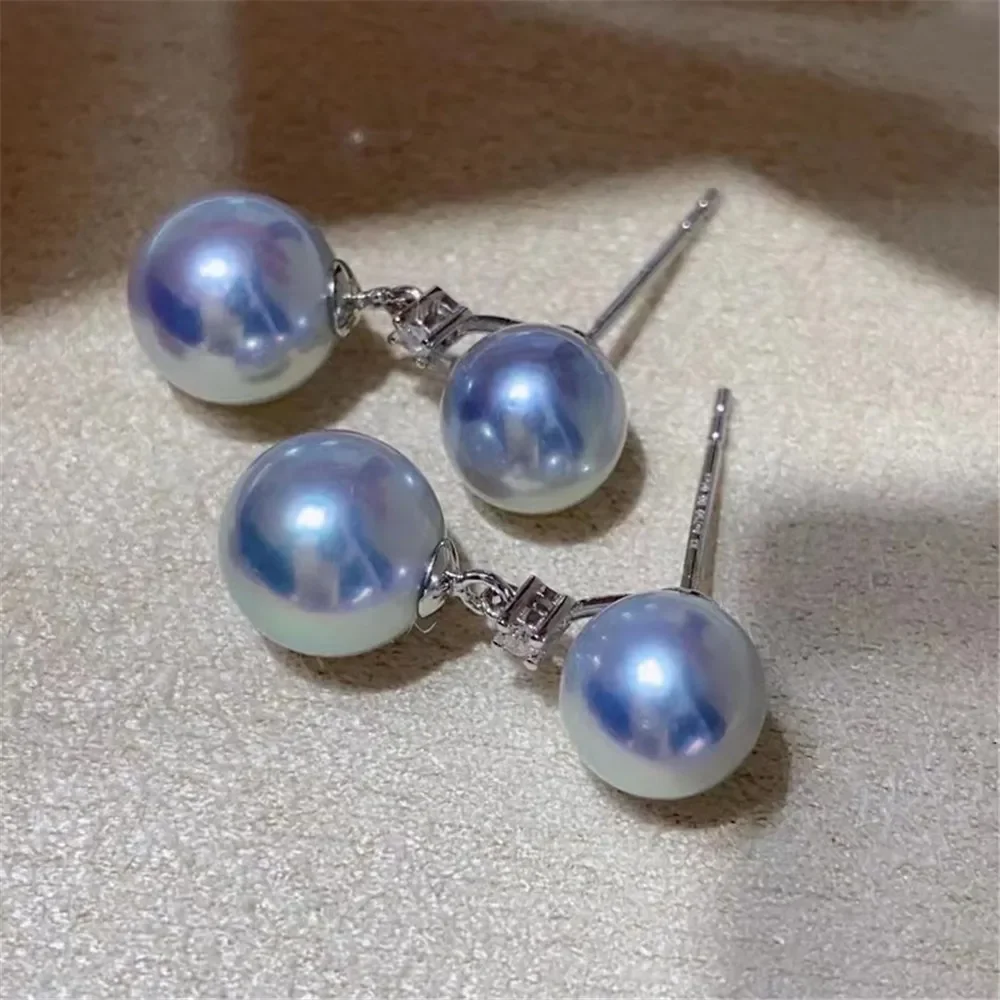 DIY 진주 미니 액세서리 S925 순수 실버 이어 스터드, 빈 거치대 골드 실버 귀걸이, 8-10mm 라운드 비즈 E085 에 적합
