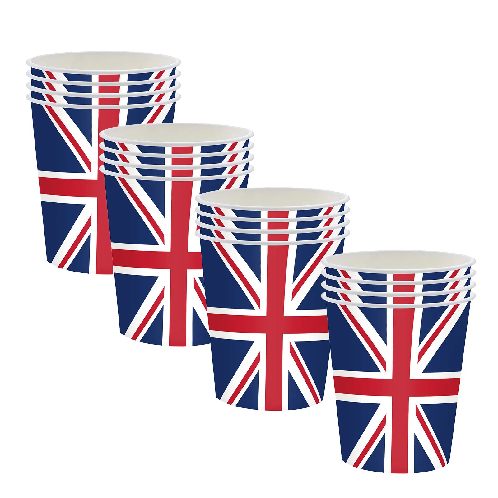 16pcs Britain Paper Plates Cups And Napkins, British Flag Paper Tableware Kit Union Jack Themed Plate Tissue Cups