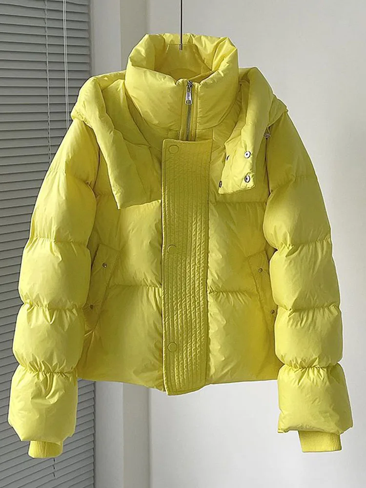 

2022 Cotton Padded White Duck Down Jacket For Women Thickened Candy Color Bread Puffer Jacket Warm Loose New Hooded Coat