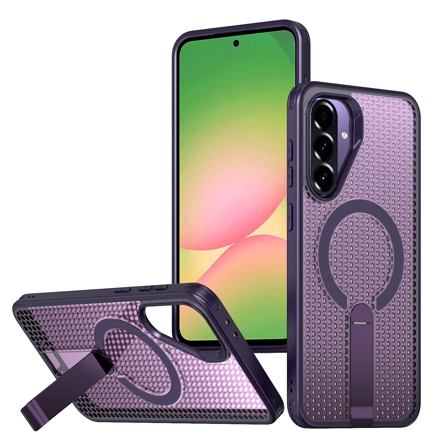 Heat Dissipation Breathable Magnetic Wireless Charging Phone Case with Holder