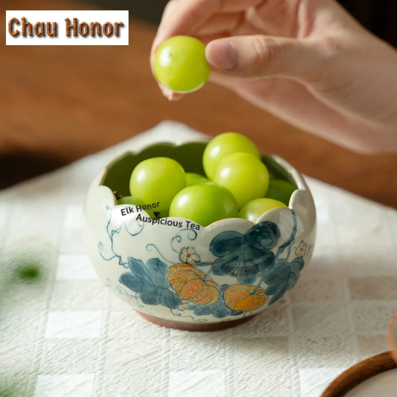 330ml Hand-painted Pumpkin Jianshui Aesthetic Washing Cup Bowl Tea Residue Bucket Fruit Bowl Basin Household Chaxi Ornaments