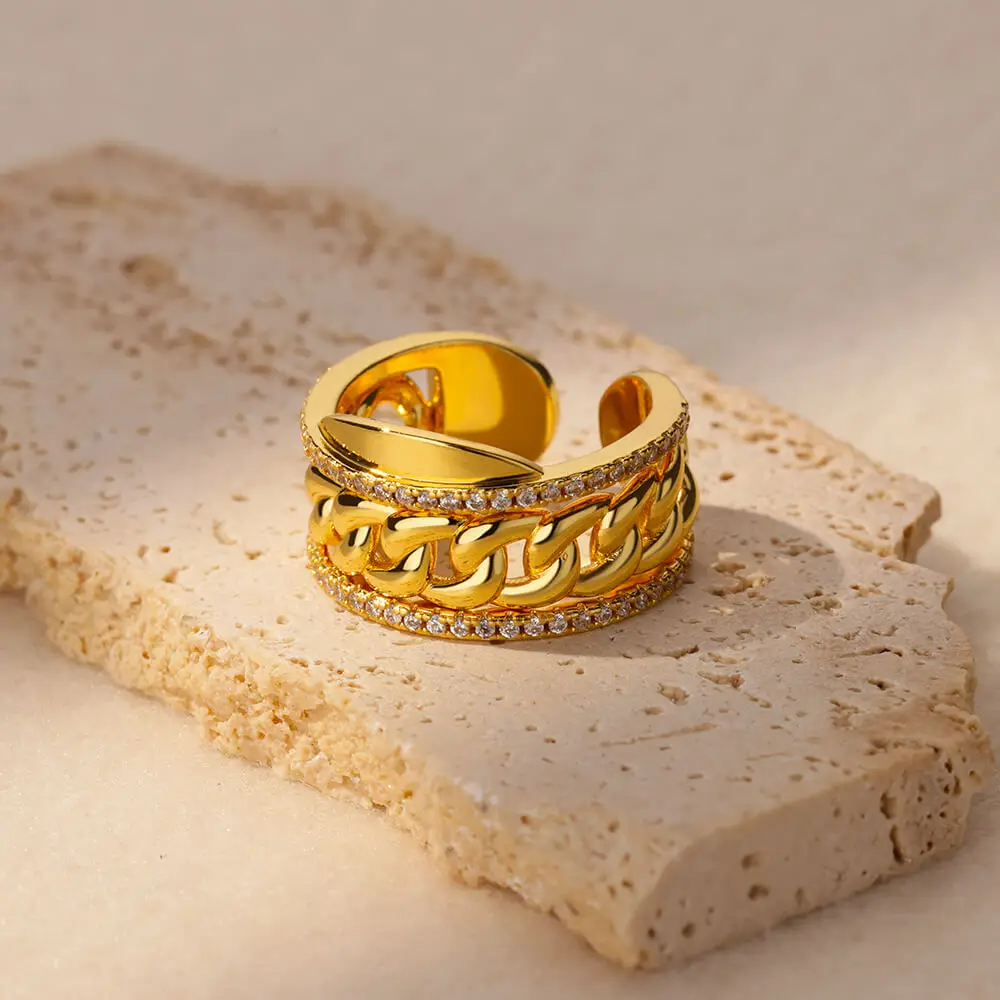 Zircon Double Ring Women For Women Gold Stainless Steel