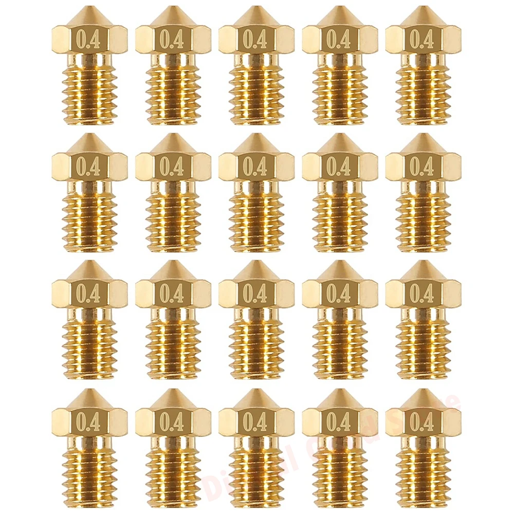 

20 Pcs for E3D Nozzle Extruder Nozzles M6 0.4mm Brass Nozzle Extruder Print Head for 1.75mm Filament for E3D V5-V6 3D Printer