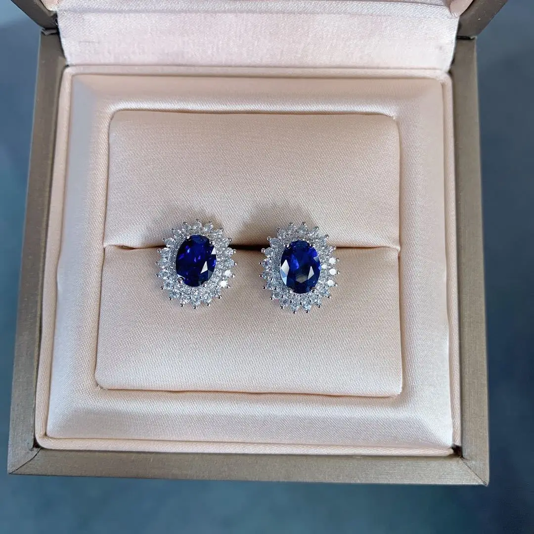 New fashion trend S925 silver inlaid 5A zircon jewelry set classic tanzanite sapphire three-piece set