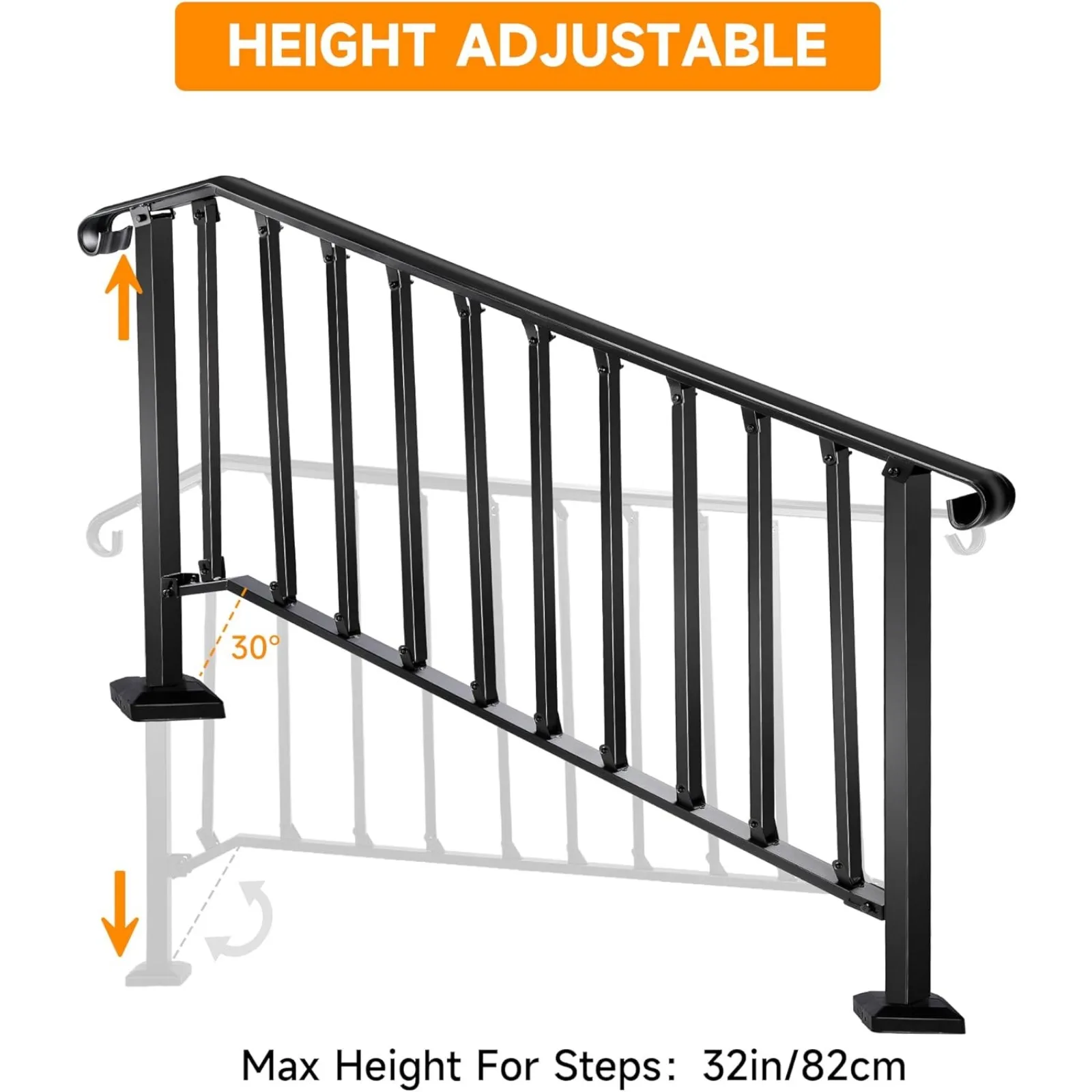 US Handrails for Outdoor Steps, Fit 4 or 5 Steps Outdoor Stair Railing Exterior Steps Wrought Iron Handrail for Concrete