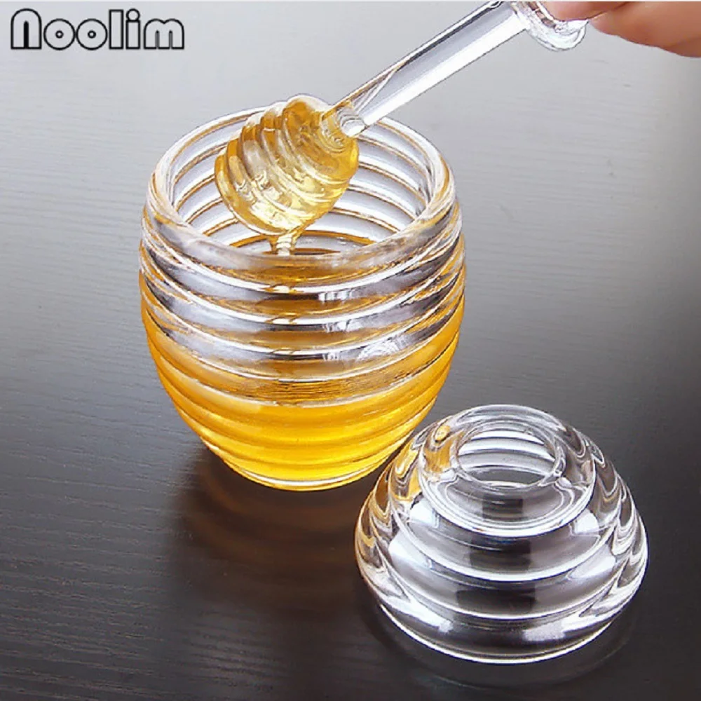 Honey Pot Storage Jars Acrylic Breakfast Jam Seasoning Set Castor Box With Stirring Stick Spices