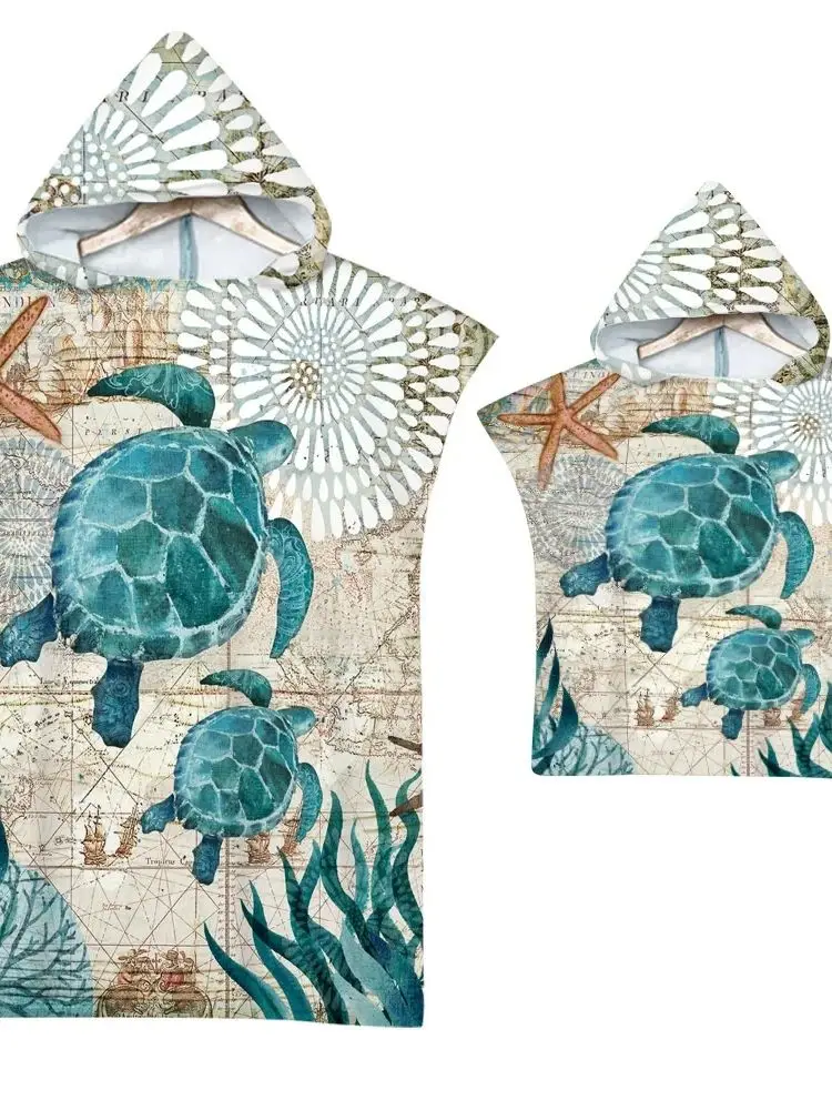 Sea Turtle Bath Towel Microfiber Beach Towel Quick-drying Hooded Cape Large Wetsuit Adult Kids Poncho Bathrobe
