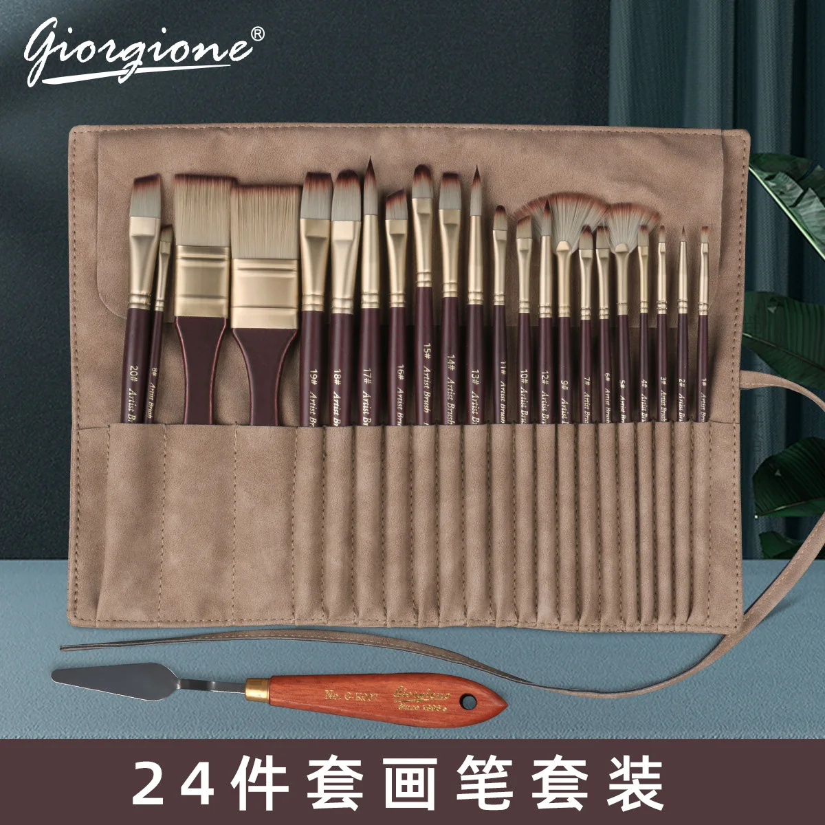 24개 나일론 헤어 페인트 브러쉬 세트, 수채화 유화용 인조 가죽 롤업 파우치 ..