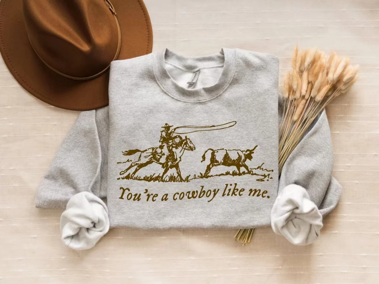 

You Are A Cowboy Like Me Slogan Women Sweatshirt Vintage Cartoon Cowboy and Cow Print Women Clothes Trend Comfort Girl Tops