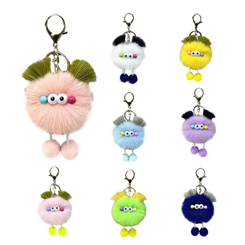 

girls Cartoon Plush Keychains Cute Small Coal Ball Ugly Doll Bag Accessories Car Keychain Keyrings Women Bag Pendant Jewelry