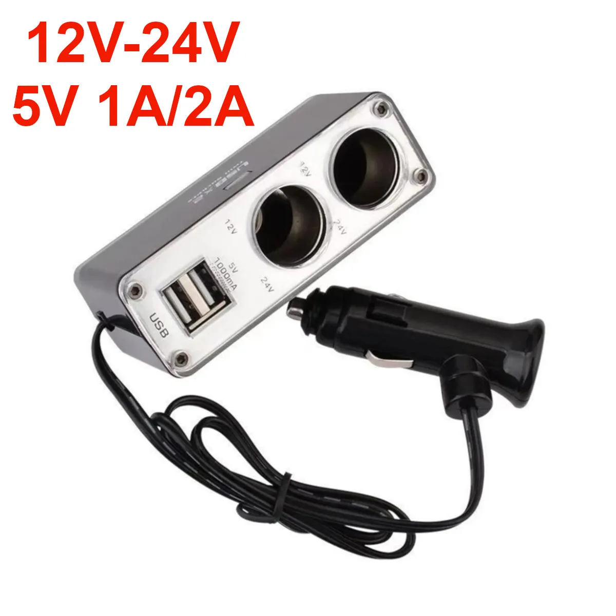 

4 In 1 Dual USB Ports Adapter Plug 5V 1A/2A Car Lighter Splitter Charger Power Socket for 12V-24V IPhone IPad Phone DVR GPS