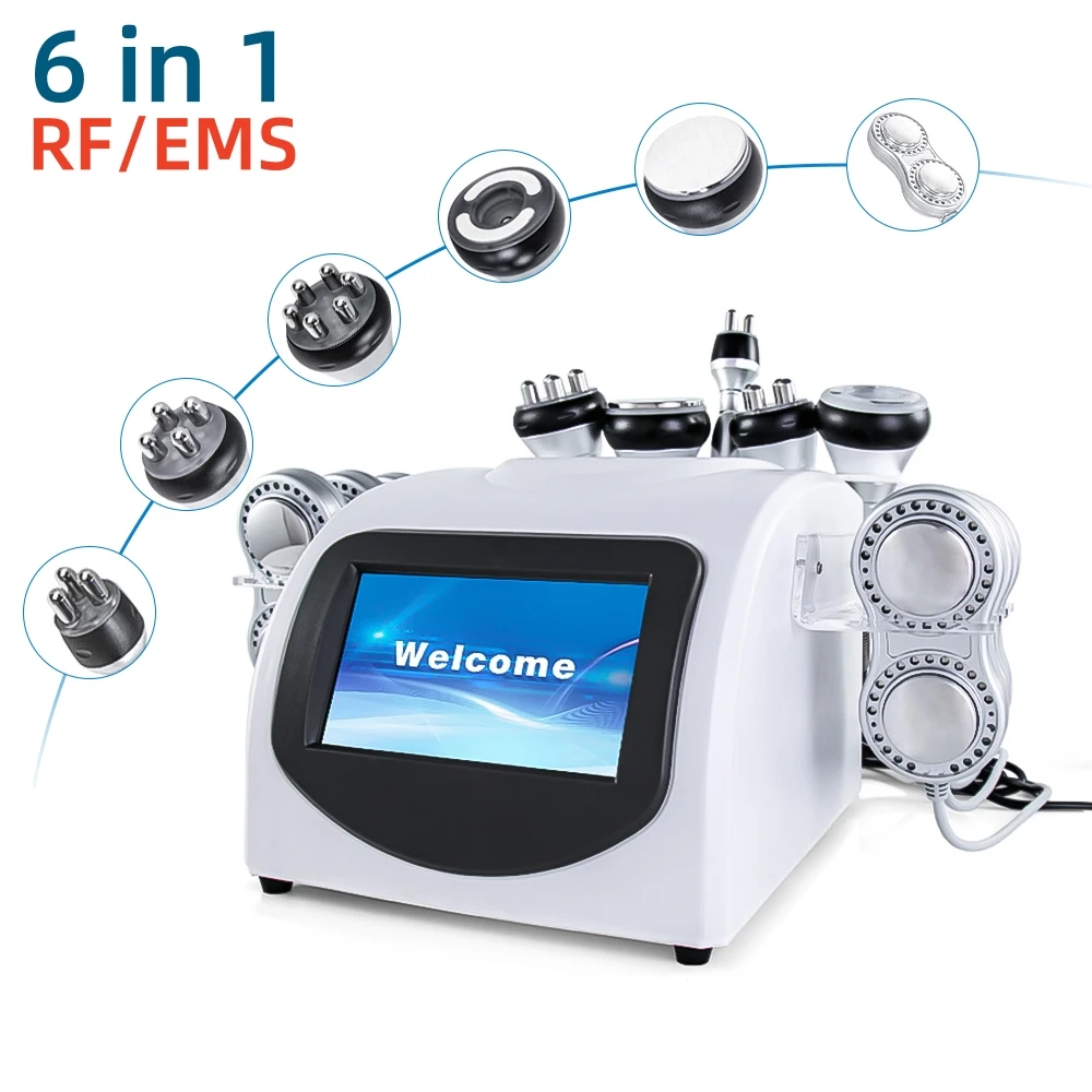 6 in 1 Professional Ultrasonic Beauty Machine 40K RF/EMS/BIO Cavitation LED Microcurrent Body Slimming Machine for Cellulite