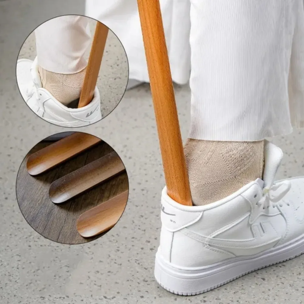 Calçadeira de Sucção Magnética para Sapato Noz de Madeira Punho Longo Elevador de Sapato Sólido Não Bend Down Horn Shoe Lift Suporte Mais Fácil 55cm