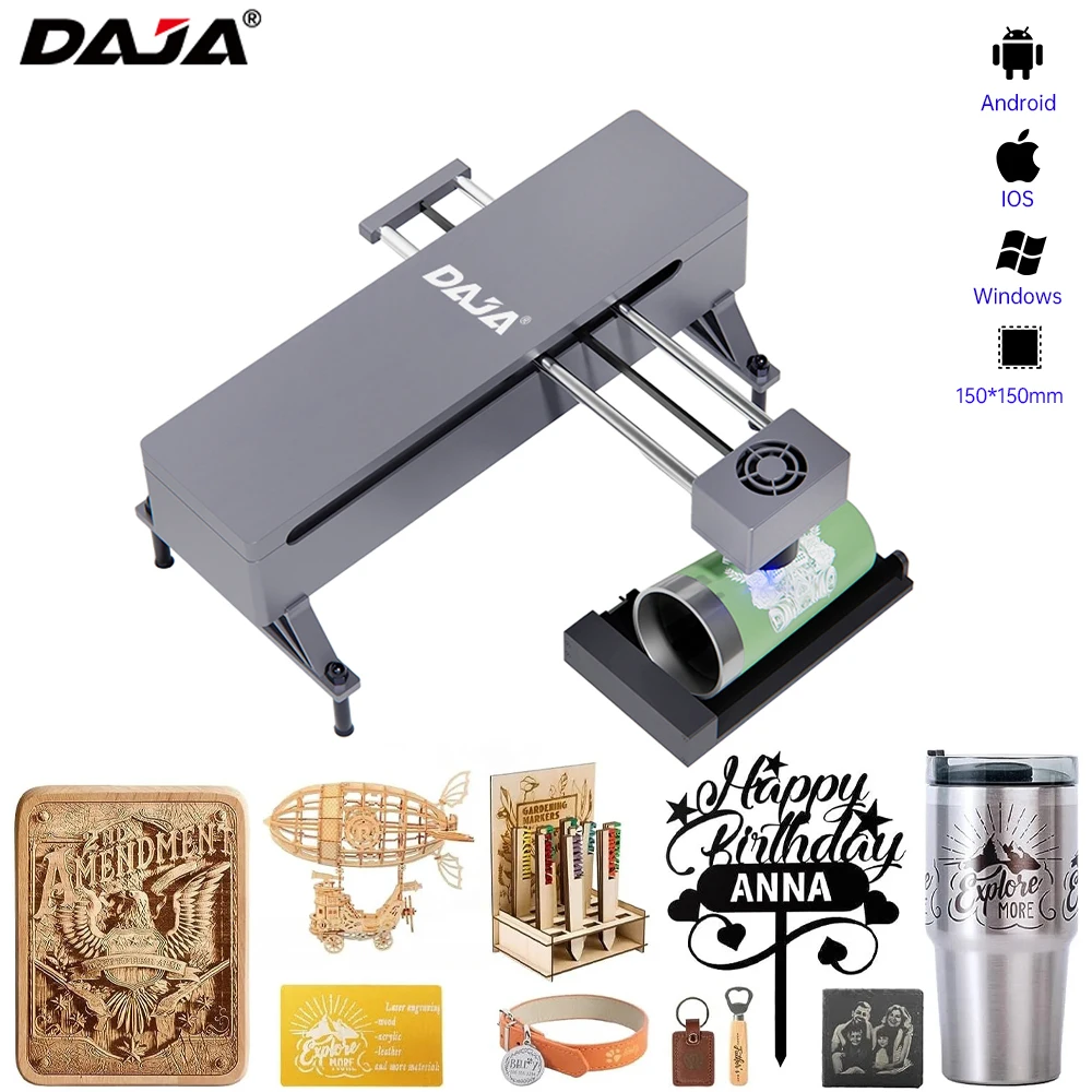 

DAJA DJ7 Laser Engraver Portable DIY Engraving Machine for Painted Metal Leather Wood Glass Plastic CNC Laser Cutter and Roller