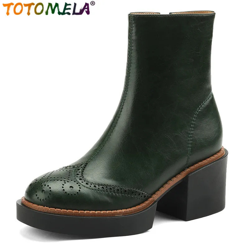 

Женские ботильоны в стиле ретро TOTOMELA, ботинки из натуральной кожи на платформе и квадратном каблуке, с круглым носком, размеры 34-43