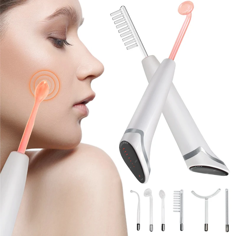 Newest 6 in 1 Spark Electrodes High Frequency Neon & Argon Skin Tightening Hair Follicle Facial Beauty Wand Machine Facial Care