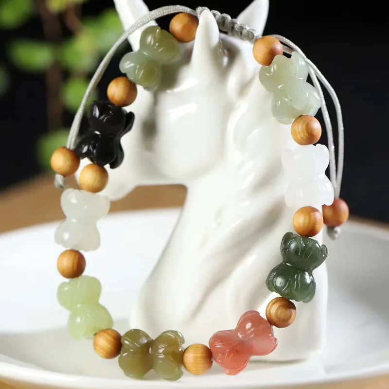 

Натуральный нефритовый коричневый нефритовый желтый браслет Duobao Twin Lotuses от Xinjiang Hetian