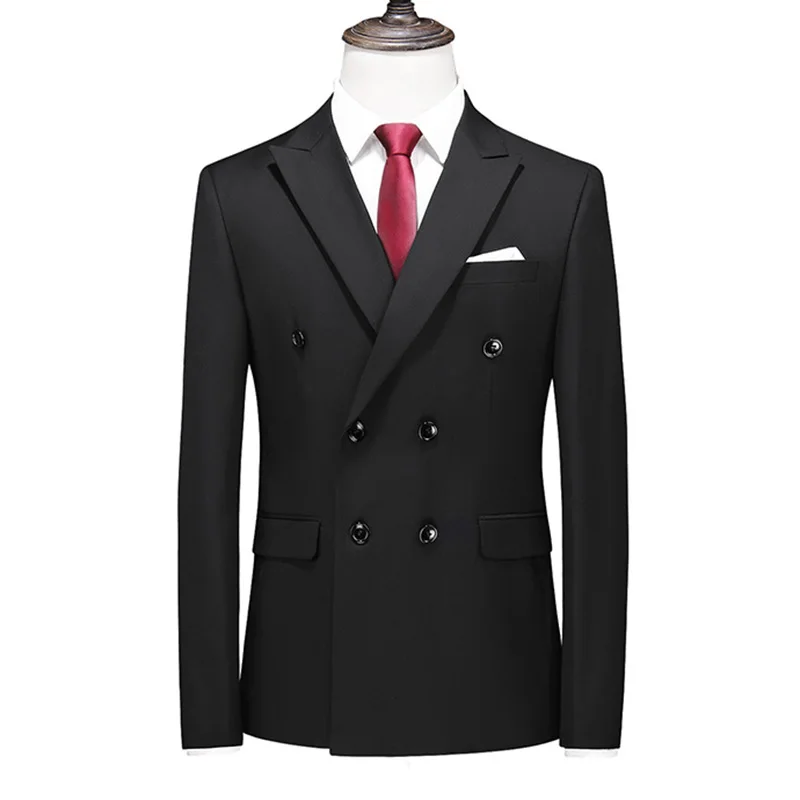 Classic Black Blazers Jacket Large Size 6XL Men Double-Breasted Formal Suit Coats Men's Slim Fit Wedding Dress Tops men suits jackets