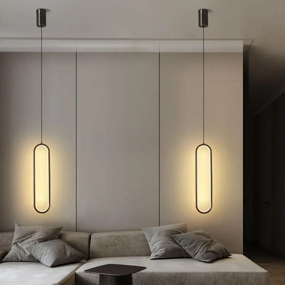 Minimalist LED Pendant Light Gold Black Long Line Light Warm White Lustre Minimalist LED Chandelier Metal 3000K-6000K Home Decor
