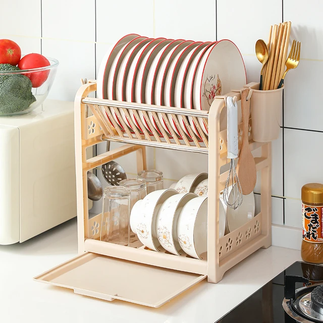 Large Dish Drying Rack, 2-Tier Dish Racks for Kitchen Counter, Detachable Dish  Drainer Organizer with Utensil Holder Drain Board - AliExpress