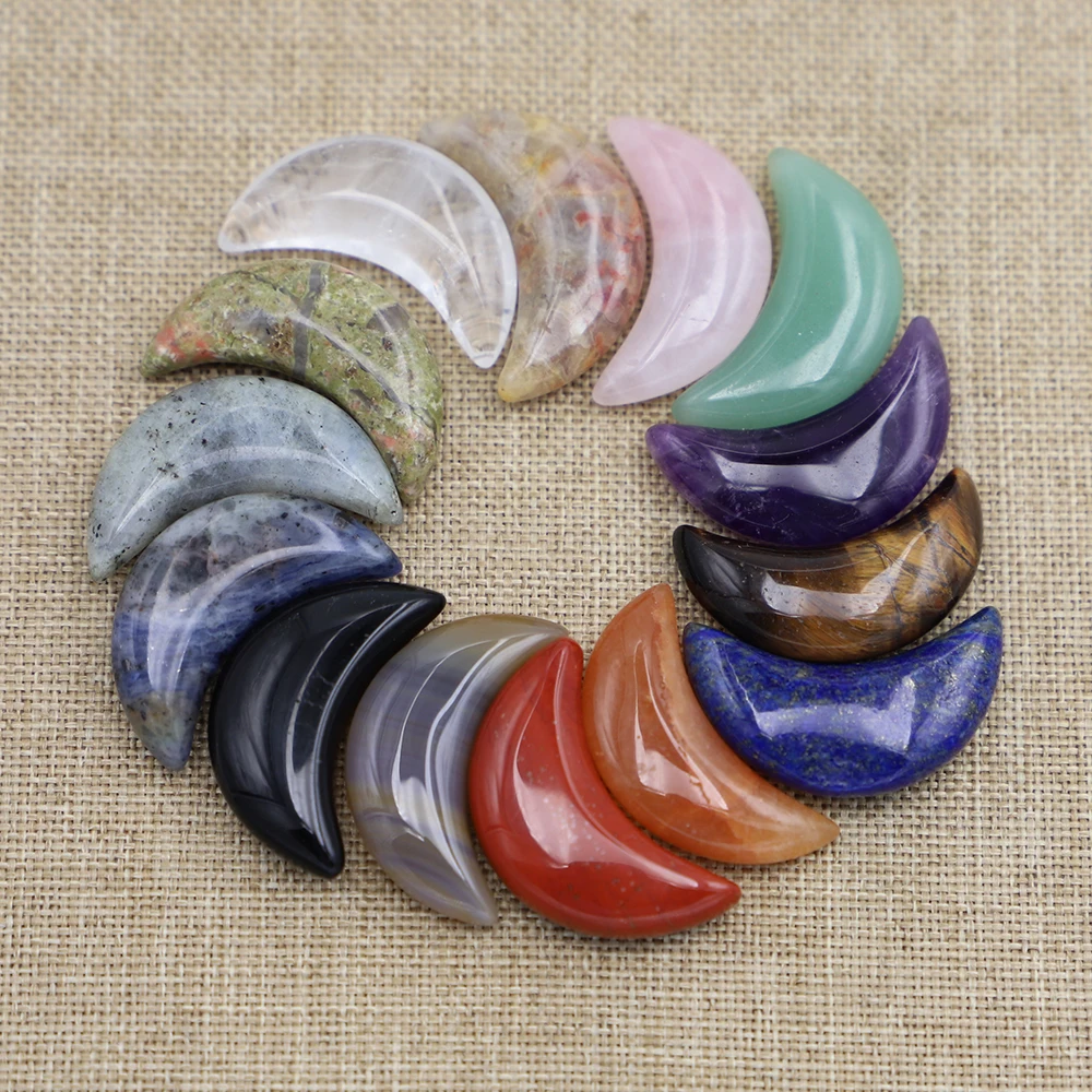 Natural Stone Crescent Ornaments Aventurine Quartz Crystal Moon Balancing Charms Reiki Energy Meditation DIY 10Pcs Free Shipping