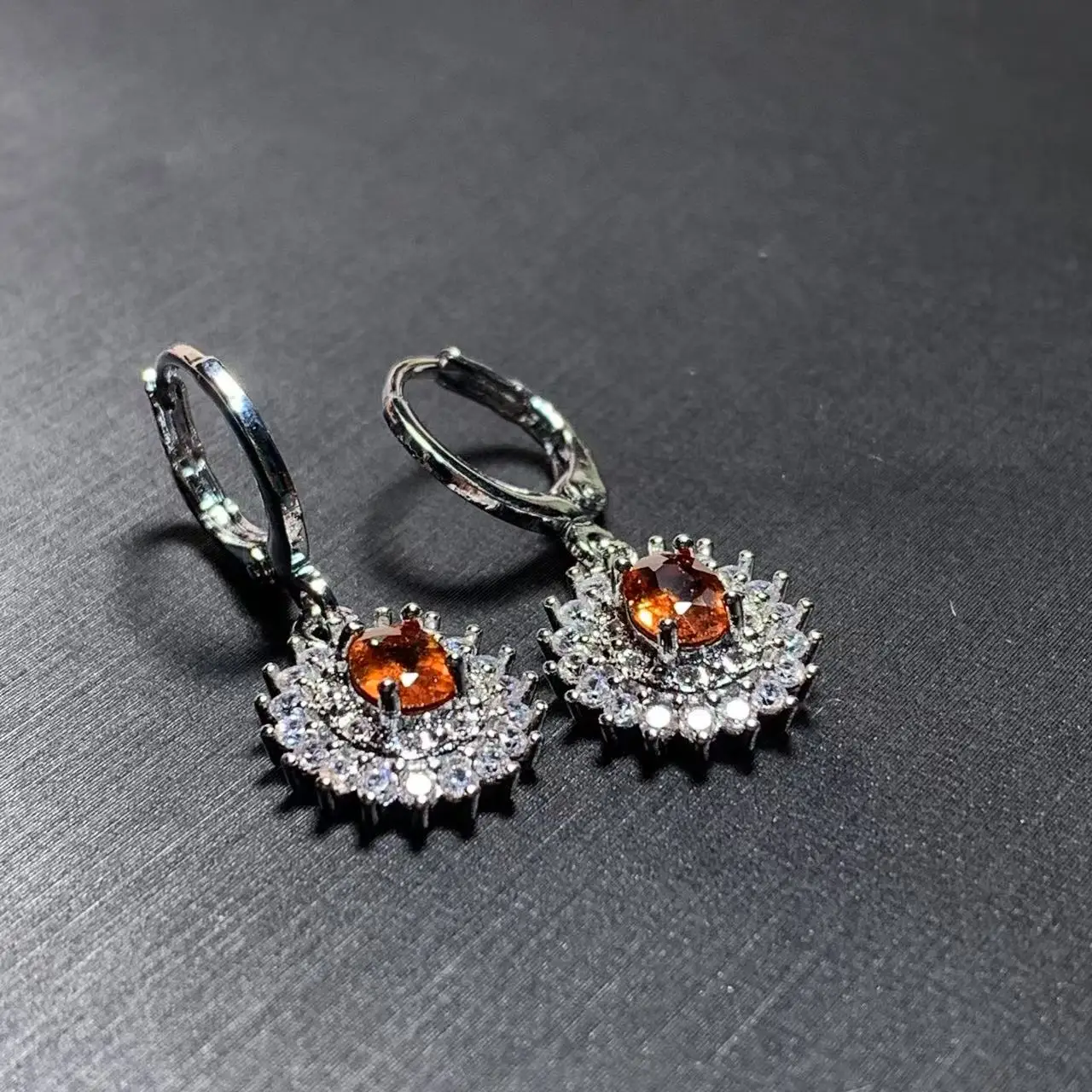 Vintage Natural Garnet Hoop Earrings Simple Classic Round Circle Gemstone Jewelry Handmade