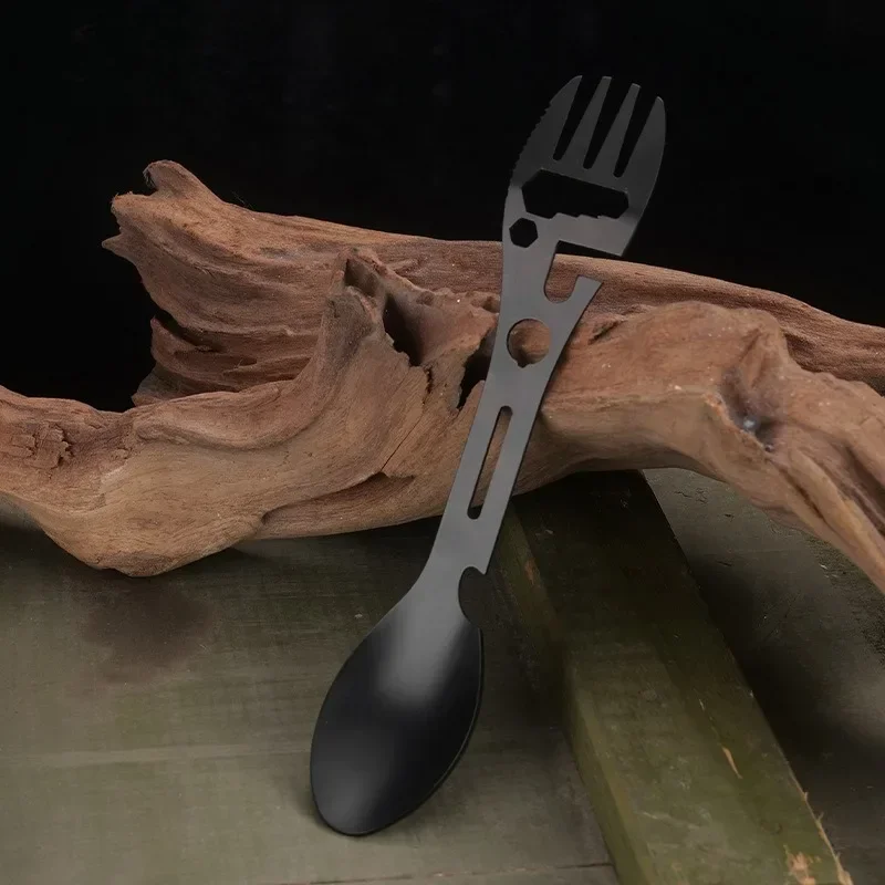 1PC 8in1 Multifunctional Whistle Knife Outdoor Camping Survival Spork Kitchen Multifunctional Wrench Bottle Opener Spoon 4