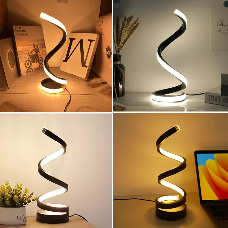 USB Plug in Creative Spiral LED Night Light Dimmable 3 Colors Adjustable for Living Room Office Desk Table Bedroom Bedside Decor BEST SELLERS