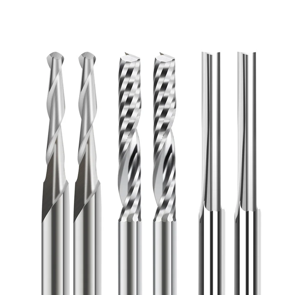 Jeu de mèches de gravure de fraise en bout, routeur CNC pour le travail de calcul, coupe acrylique, fraise en carbure, 3.175mm, 2mm, 15 pièces