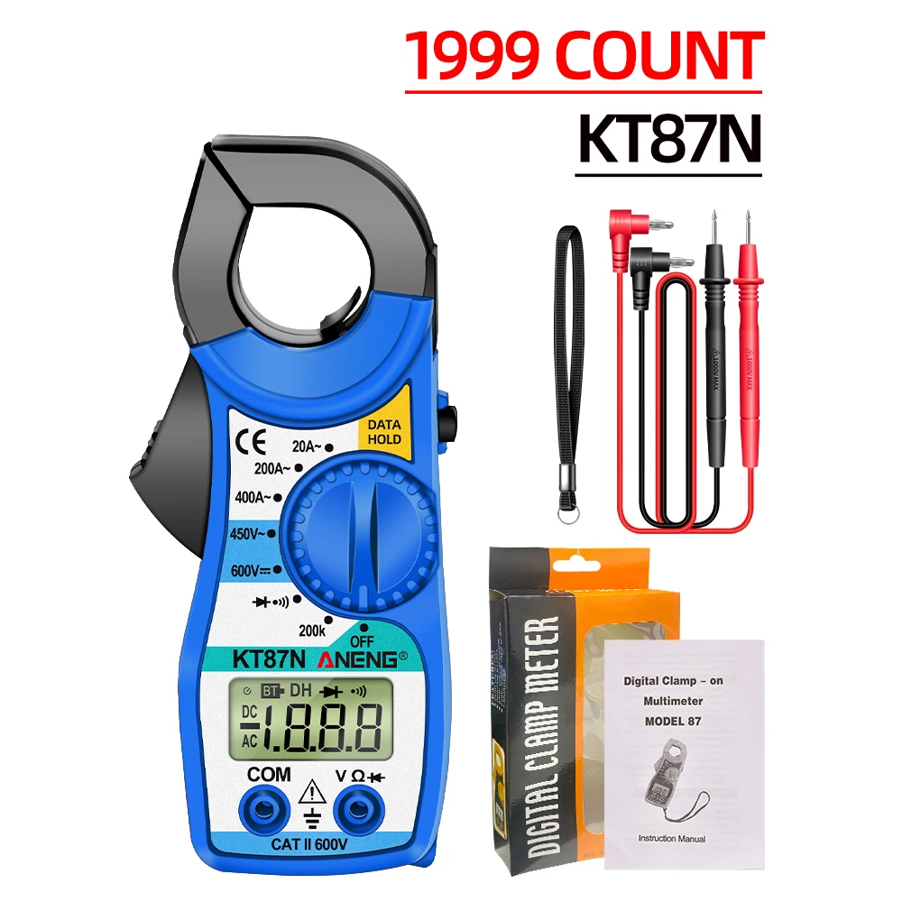 ANENG KT87N Цифрові кліщі Мультиметр Тестер опору напруги Струм Безконтактне виявлення напруги Електричний інструмент
