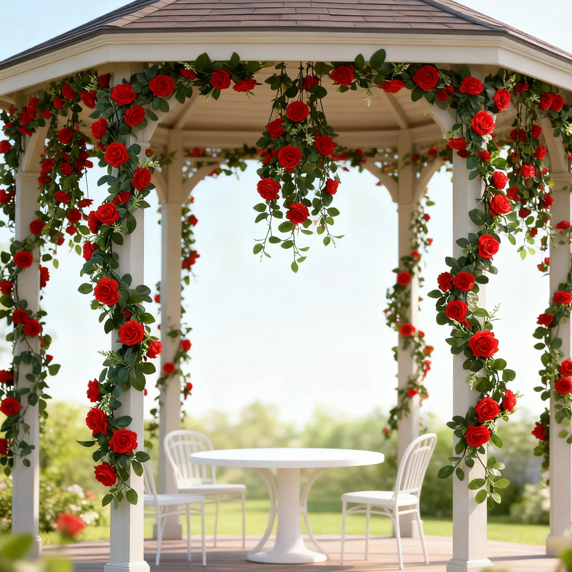 Künstliche Rosenranke Blumenwand Braut Hochzeitskranz Festival Seiden-Rattan-Blätter Girlande Bogen Heim Raumdekoration Bestseller Geschenk