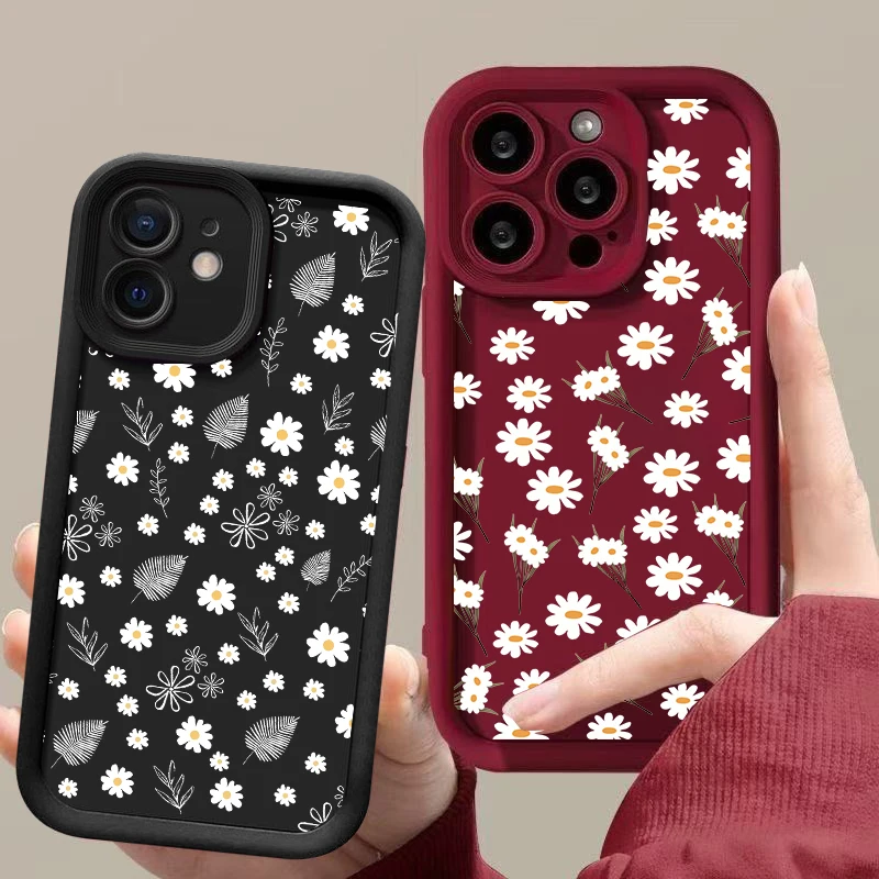 Cute White Daisy Flower Silicone Shockproof Phone Case - Full Protection Shell