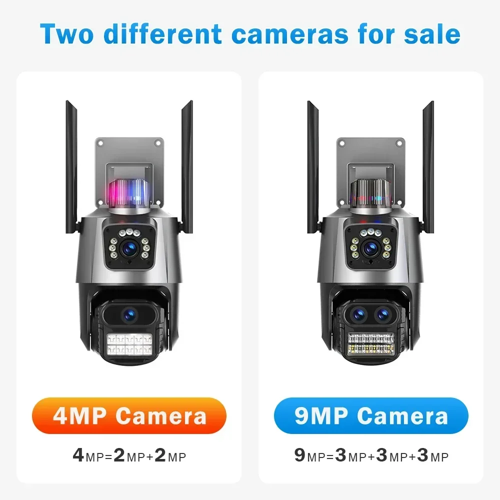 ICSee 야외 듀얼 스크린 보안 캠, 자동 추적 비디오 감시, 와이파이 IP 8X 줌 카메라, 9MP 3 렌즈