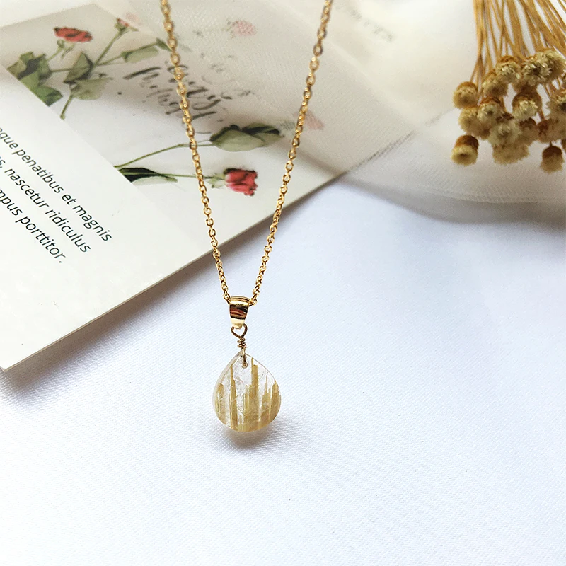 Citrine Pendant Yellow Hair Crystal Rutilated Quartz Necklace Polished Stone Mineral Specimens 2