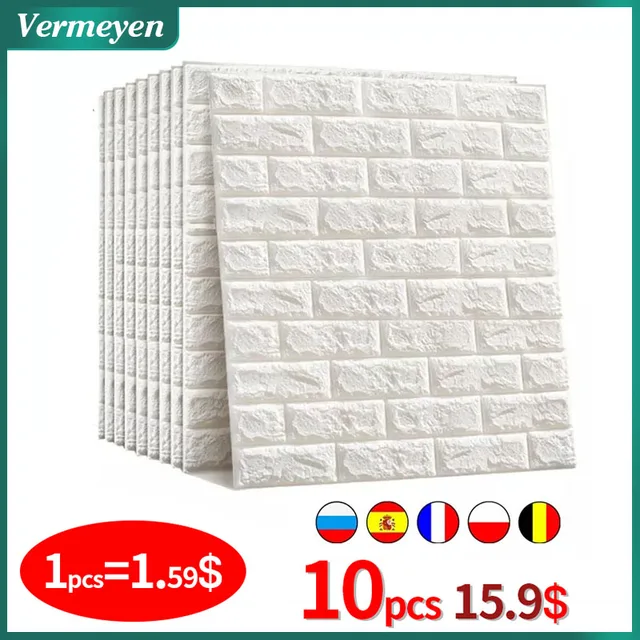 10pcs 3D Wall Sticker Imitation Brick Bedroom Decoration Waterproof Self Adhesive Wallpaper For Living Room Kitchen TV Backdrop 1