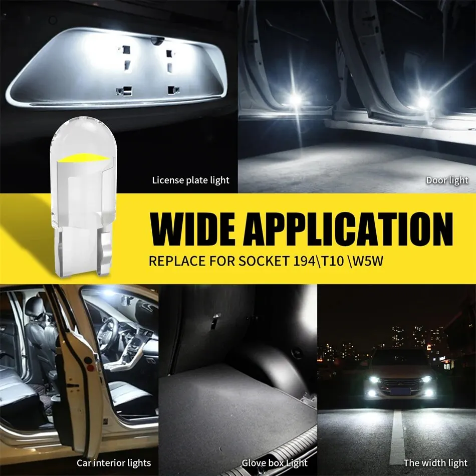 LED Bulbs AILEO T10 LED W5W Lights Canbus Glass COB 6000k Reading Dome Marker Wedge License Plate Lamp Bulb 168 194 192 DC 12V White Red