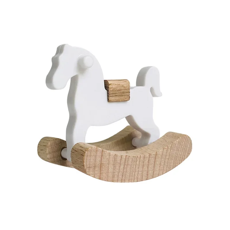 Ins Simple Small Wooden Horse Rocking Horse 1:12 Dollhouse Ornaments Mini Wooden Horse Toy Model Doll Decorative Accessories