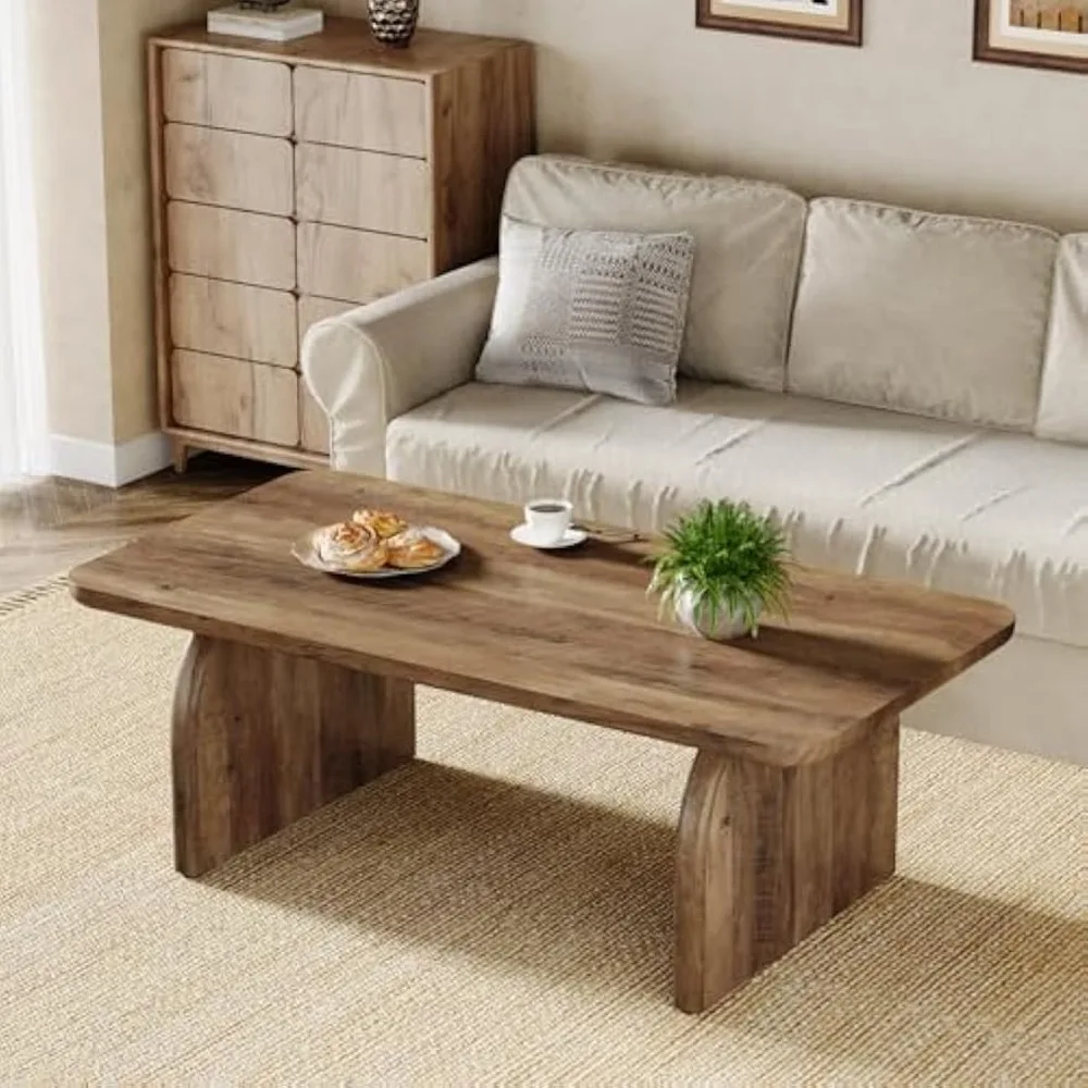 Rectangle Coffee Table, 47-Inch Wood Rectangular Living Room Table, Farmhouse Accent Center Table Low Cocktail Tea Table with S 5