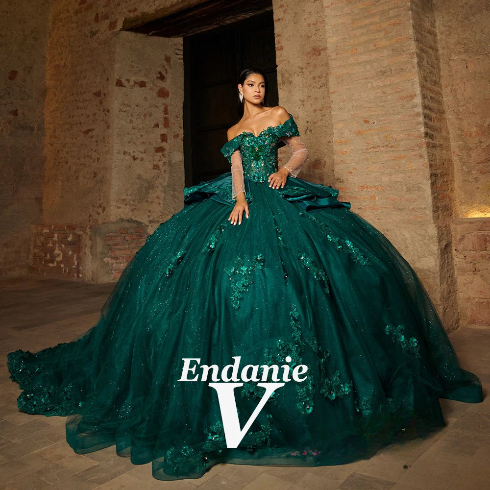 Vendanie Charming Sweetheart Quinceanera Dresses for Girls Off the Shoulder Ball Gown Rhinestones Robe Quinceanera Rouge