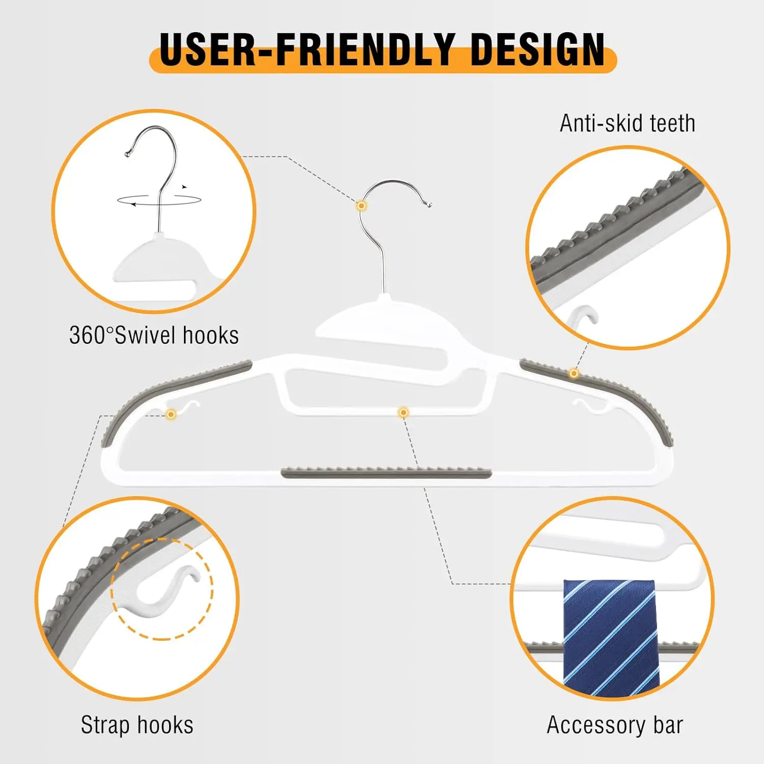 10/20/30pcs plastic coat hanger, non-slip super thin space-saving suit hanger pants hanger, sturdy and durable, with 360° hooks 4