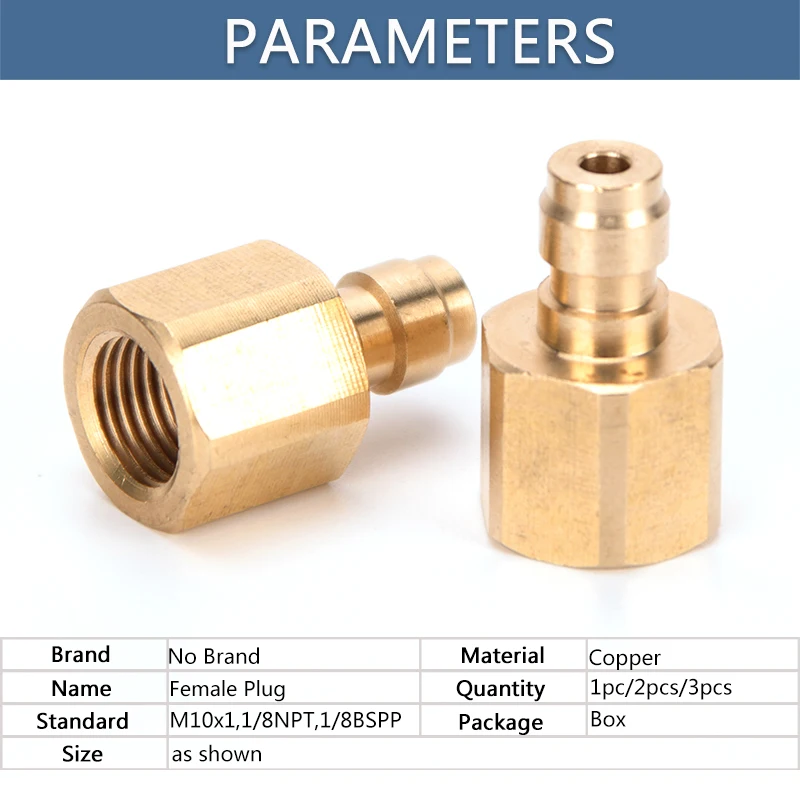 Copper Quick Coupler Connector Fittings 1/8BSPP 1/8NPT M10x1 Thread 8MM Male Plug Socket 3pcs/set