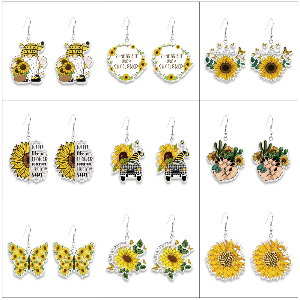 Beautiful Sunflowers Hook Drop Earrings Lovely Acrylic Earrings Handmade Jewelry Epoxy Resin Fish Hook Earring
