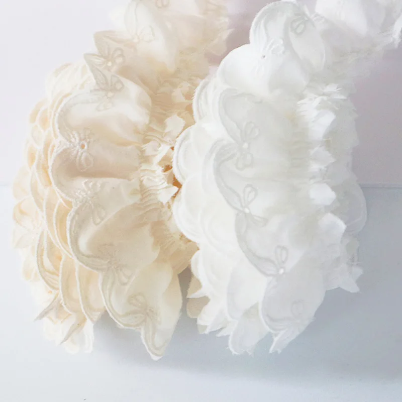 White Pure Cotton Pleated Lace Trim - 1 Yard, 4CM Width, Flower Bow Design for DIY Clothing and Hair Accessories
