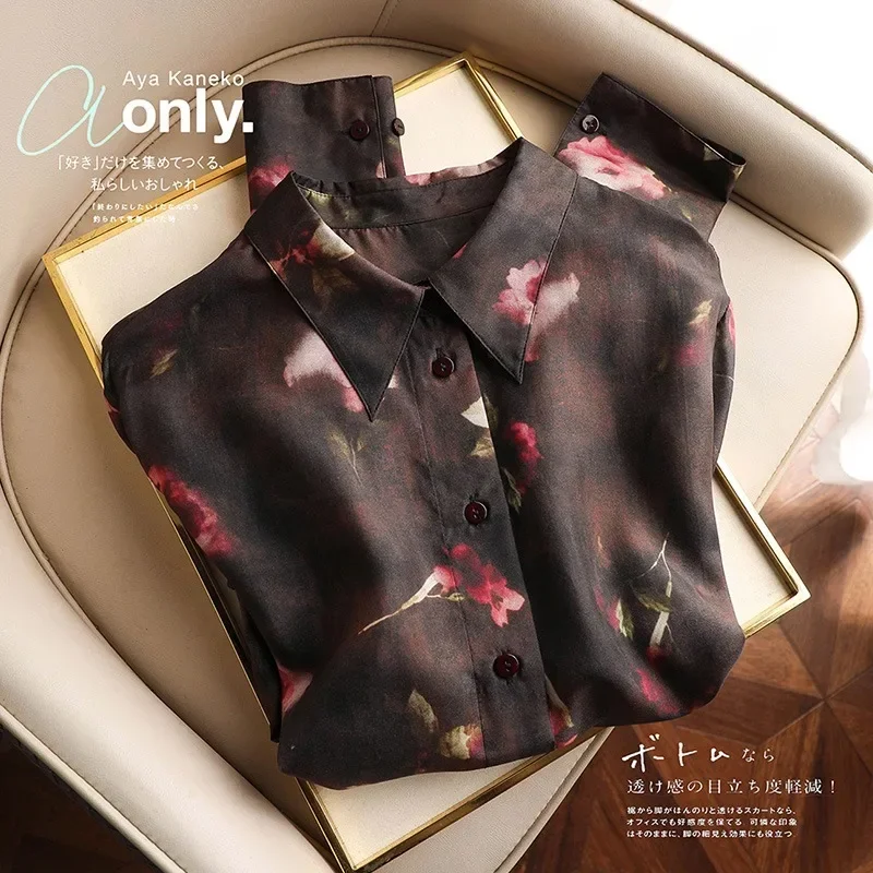 Chiffon Vintage Women's Shirts Spring/summer Prints Blouses Loose Long Sleeves Women Tops Fashion Clothing 2024 Korean