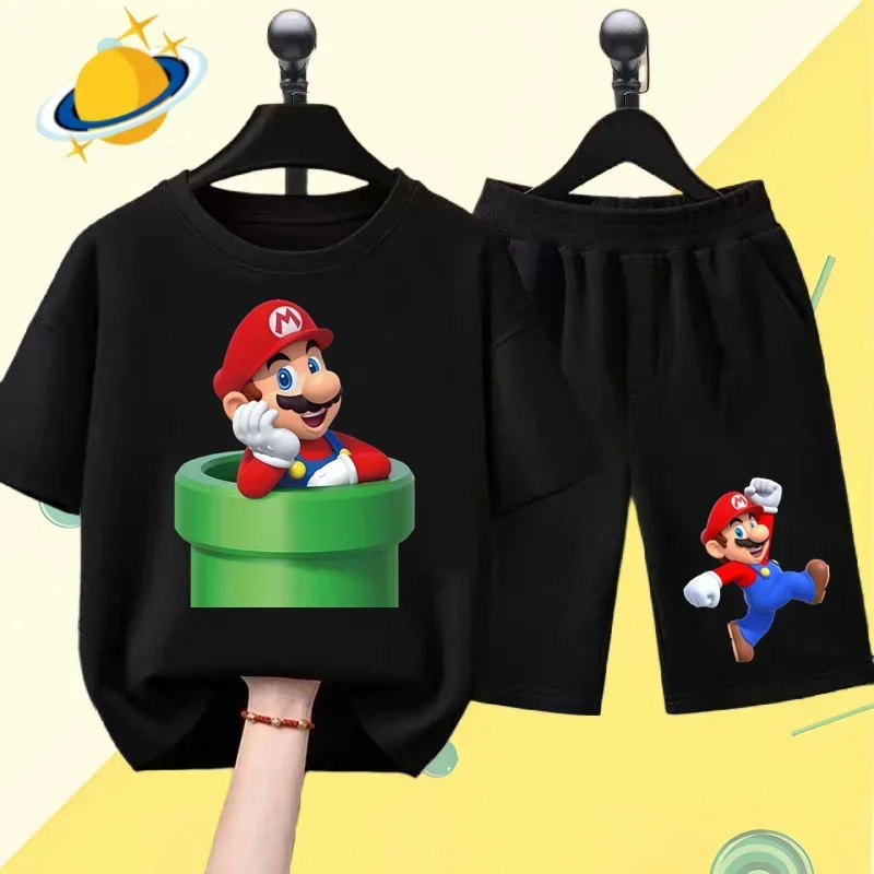 Super Mario Kids T-shirt Set Harajuku Fashion Casual Short sleeve Shorts Boys Girls Sweatshirt Summer clothing 2 pieces 3